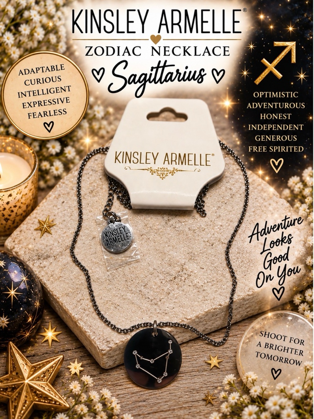 Kinsley Armelle Sagittarius Zodiac Necklace Silver Toned